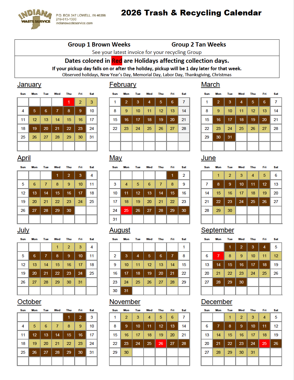 2026 Calendar Recycle calendar